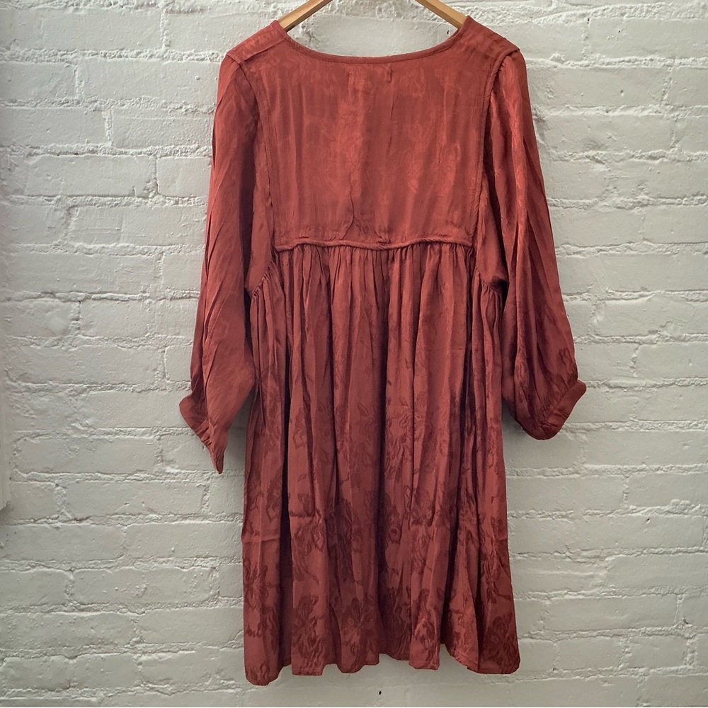 Natural Life Flowy Babydoll Mini Dress Rust Orange Boho Whimsical Fairy Size L - Picture 7 of 9